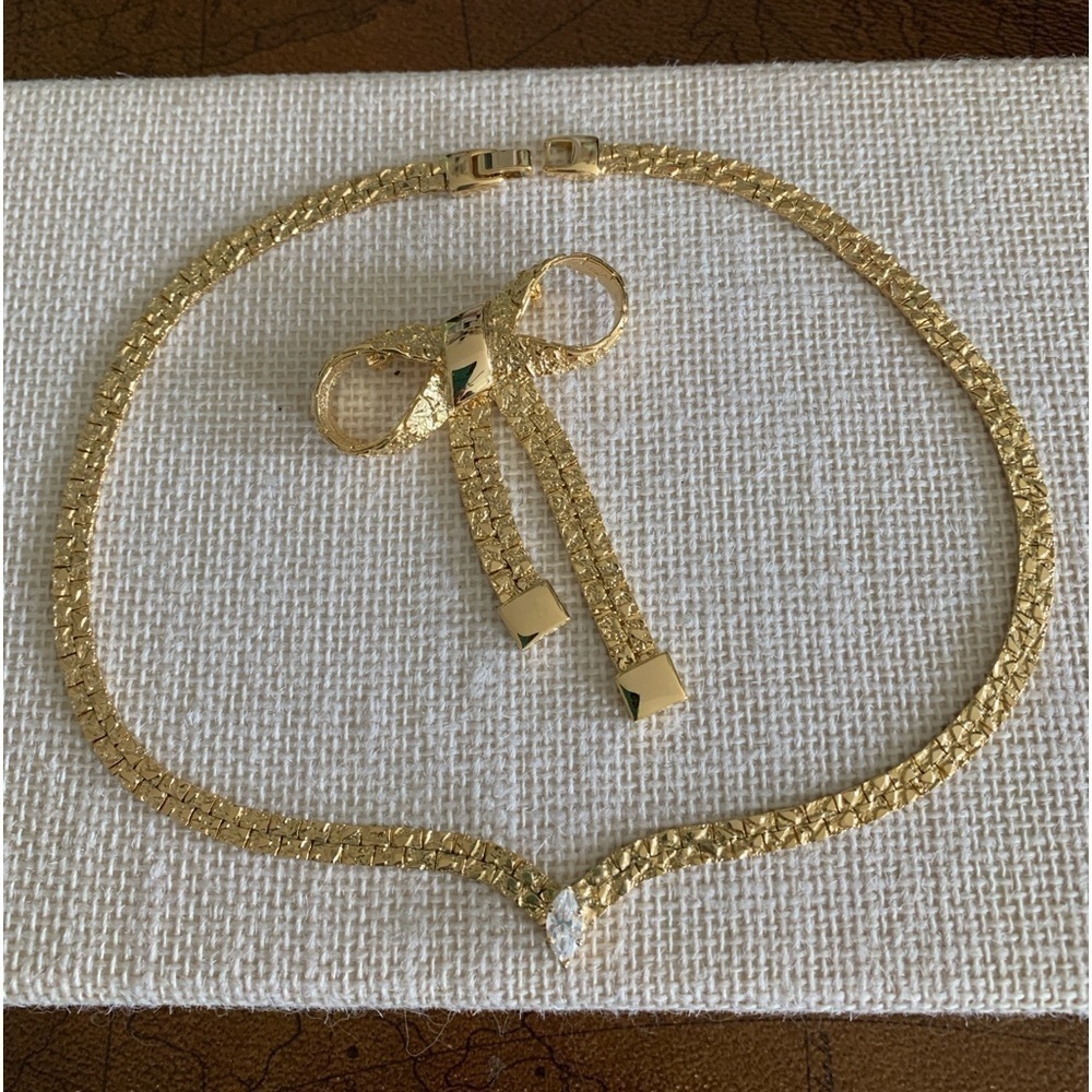 Vintage Premier Jewelry Nugget CZ Necklace and Matching Pin Set